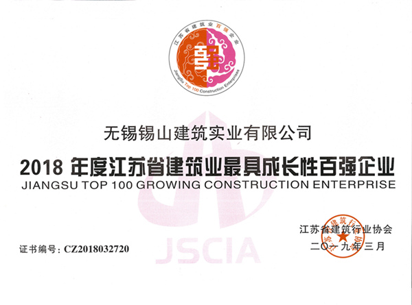 2018年度江蘇省建筑業(yè)最具成長(zhǎng)性百?gòu)?qiáng)企業(yè)
